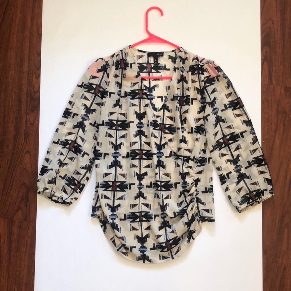 Sheer, Printed Wrap Blouse